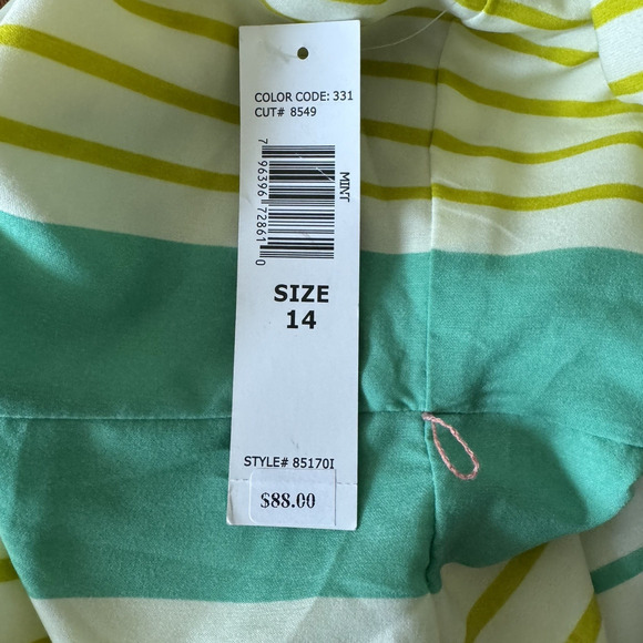 New Tiana B. Womens Dress 14 A Line Yellow Green Stripes Fit & Flare Lined Belt - Picture 9 of 15